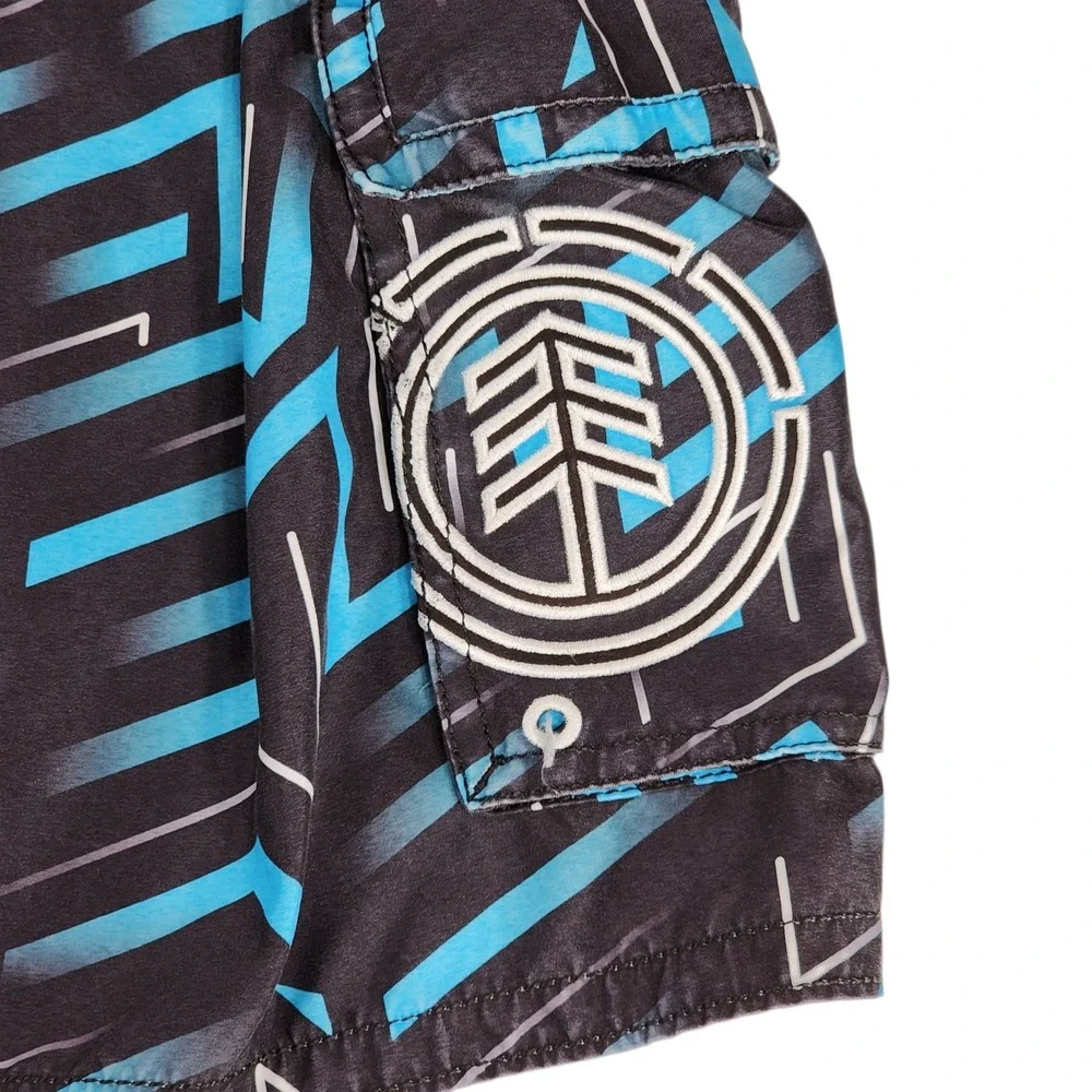 Y2K Element Board Short sz 32 Men Absrrsct Blue Geometric Swim Surf Skater Beach